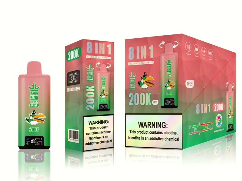 Bang King 200000 – 200K Puffar 8-i-1 Flavors - Double AppleMango PeachStrawberry WatermelonStrawberry Vanilla Coke