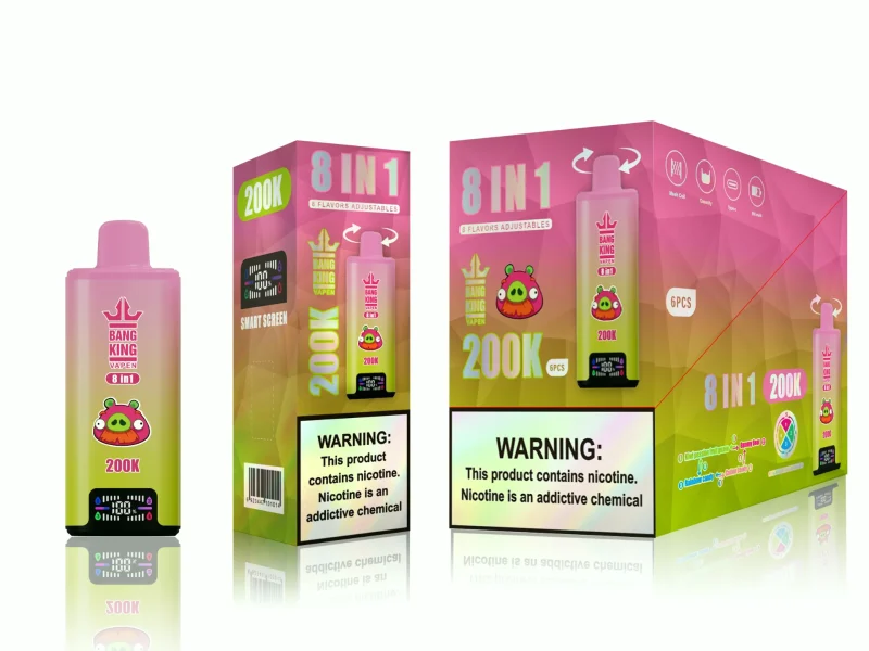 Bang King 200000 – 200K Puffar 8-i-1 Flavors - Kiwi Passion Fruit GuavaGummy BearRainbow CandyCotton Candy