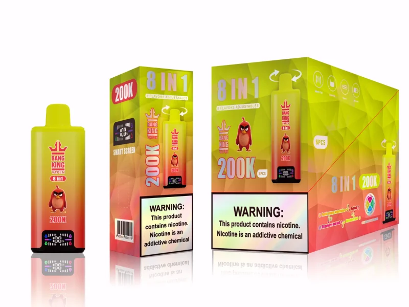 Bang King 200000 – 200K Puffar 8-i-1 Flavors - Peach Mango WatermelonRed BullStrawberry Red BullStrawberry Kiwi
