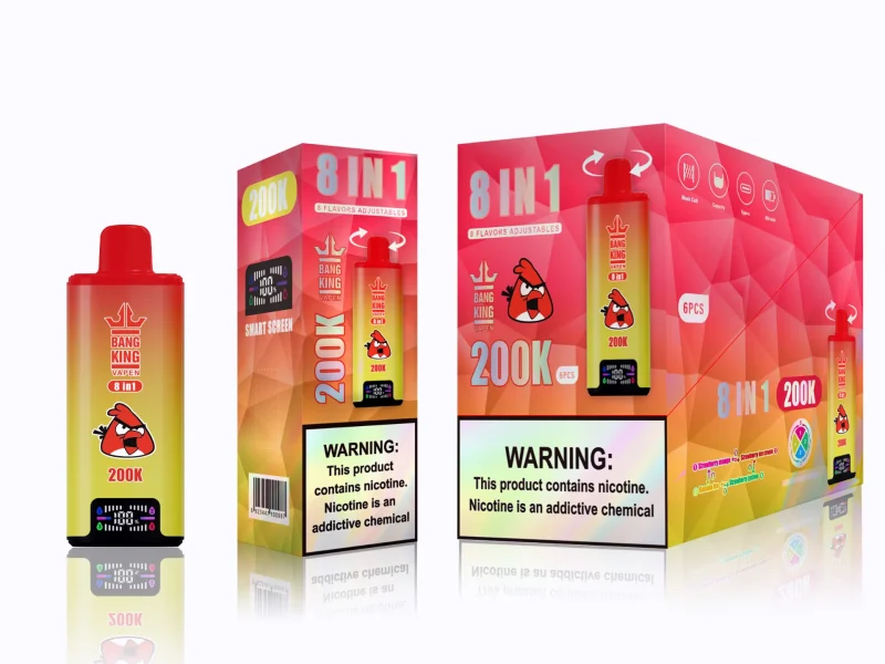 Bang King 200000 – 200K Puffar 8-i-1 Flavors - Strawberry MangoStrawberry Ice CreamBanana IceStrawberry Lychee