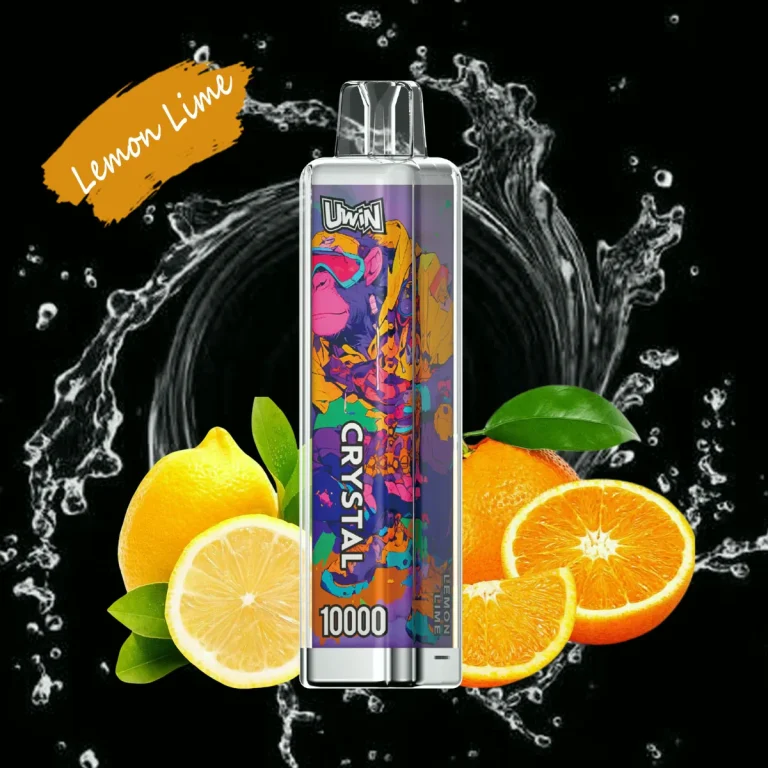 Uwin Crystal 10000 Puffar (10000 puffar) Lemon Lime 2% eller 5% nikotin uppladdningsbar engångsvape 650mAh mesh coil RGB lights 18ml Type-C EU lager