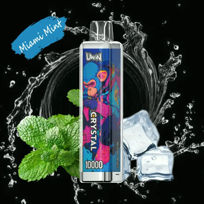 Uwin Crystal 10000 Puffar (10000 puffar) Miami Mint 2% eller 5% nikotin uppladdningsbar engångsvape 650mAh mesh coil RGB lights 18ml Type-C EU lager