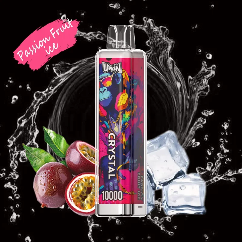 Uwin Crystal 10000 Puffar (10000 puffar) Passion Fruit Ice 2% eller 5% nikotin uppladdningsbar engångsvape 650mAh mesh coil RGB lights 18ml Type-C EU lager