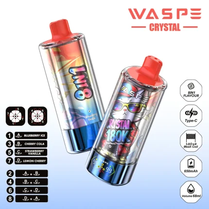 Waspe Crystal 180K-180K Puffar Vape - BLUEBERRY ICE & CHERRY COLA & STRAWBERRY VANILLA & LEMON CHERRY (2)