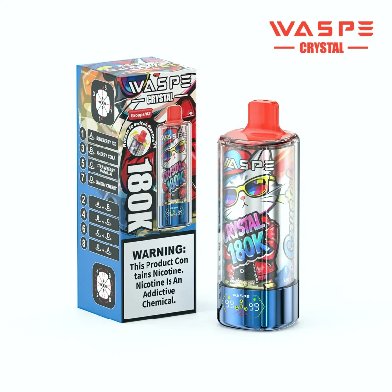 Waspe Crystal 180K-180K Puffar Vape - BLUEBERRY ICE & CHERRY COLA & STRAWBERRY VANILLA & LEMON CHERRY (3)
