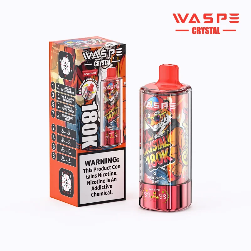Waspe Crystal 180K-180K Puffar Vape - MELON PASSION FRUIT & SOUR MANGO PINEAPPLE & BANANA TOFFEE CANDY & STRAWBERRYBERRY (2)