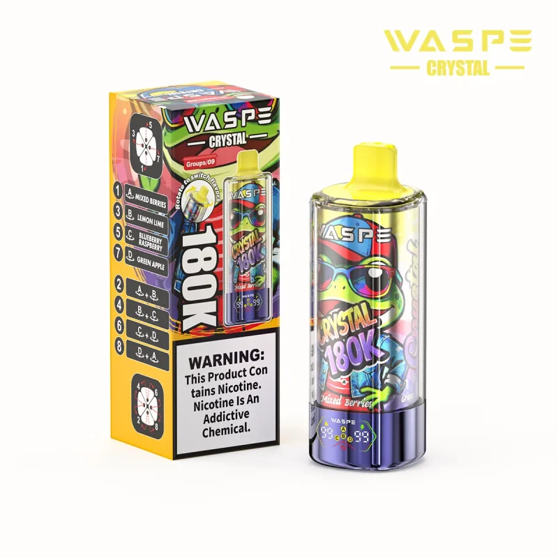 Waspe Crystal 180K-180K Puffar Vape - MIXED BERRIES & LEMON LIME & BLUEBERRY RASPBERRY & GREEN APPLE (2)