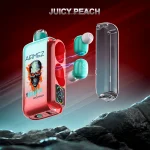Airmez Xbeat 40000 40K Puffar (40000 puffar) Juicy Peach 2% nikotin 2-in-1 TWS earbuds uppladdningsbar engångsvape 20ml 1000mAh