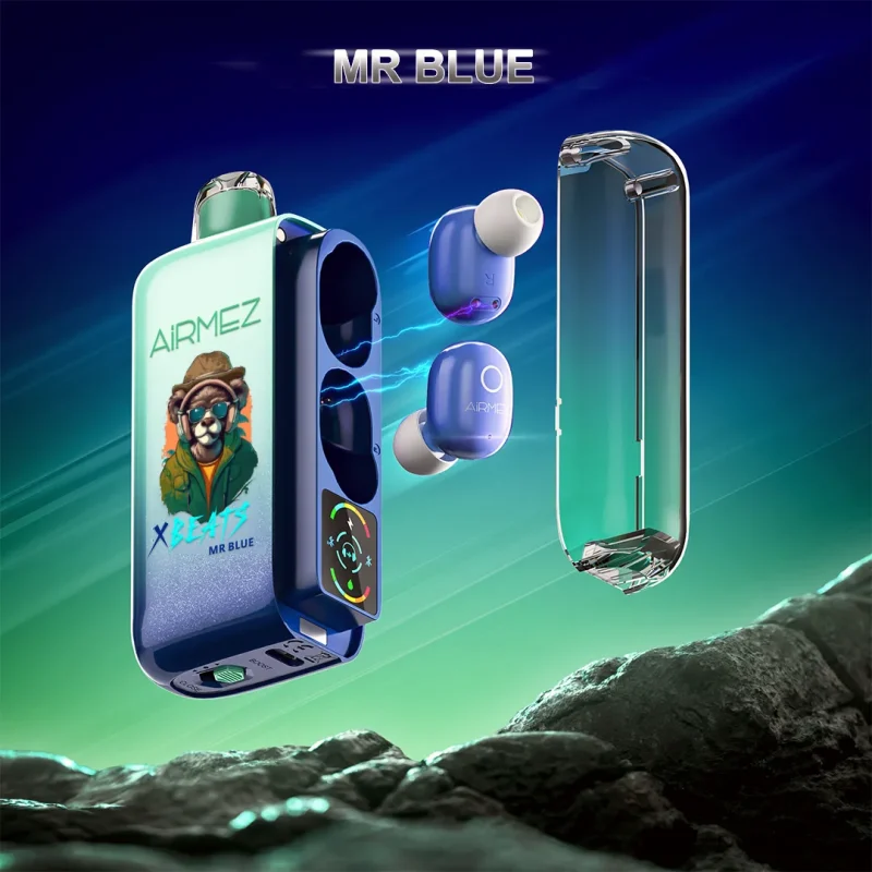 Airmez Xbeat 40000 40K Puffar (40000 puffar) Mr Blue 2% nikotin 2-in-1 TWS earbuds uppladdningsbar engångsvape 20ml 1000mAh