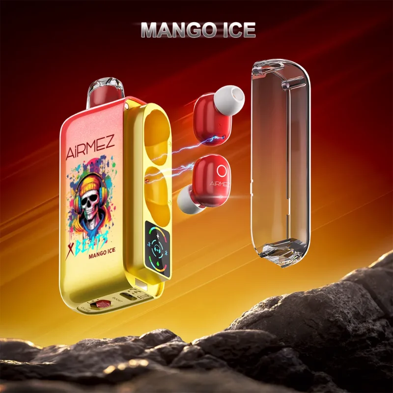 Airmez Xbeat 40000 40K Puffar (40000 puffar) Mango Ice 2% nikotin 2-in-1 TWS earbuds uppladdningsbar engångsvape 20ml 1000mAh