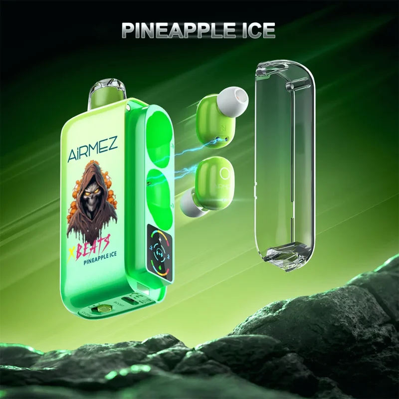 Airmez Xbeat 40000 40K Puffar (40000 puffar) Pineapple Ice 2% nikotin 2-in-1 TWS earbuds uppladdningsbar engångsvape 20ml 1000mAh