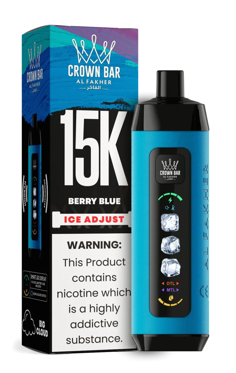 Al Fakher 15000 Ice Adjust 15000 Puffar (15000 puffar) Berry Blue 0.5% nikotin uppladdningsbar engångsvape 850mAh dual mesh coil digital display ice adjust 22ml EU lager