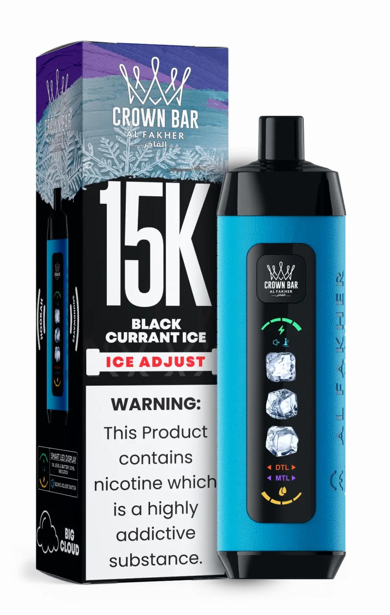 Al Fakher 15000 Ice Adjust 15000 Puffar (15000 puffar) Blackcurrant Ice 0.5% nikotin uppladdningsbar engångsvape 850mAh dual mesh coil digital display ice adjust 22ml EU lager