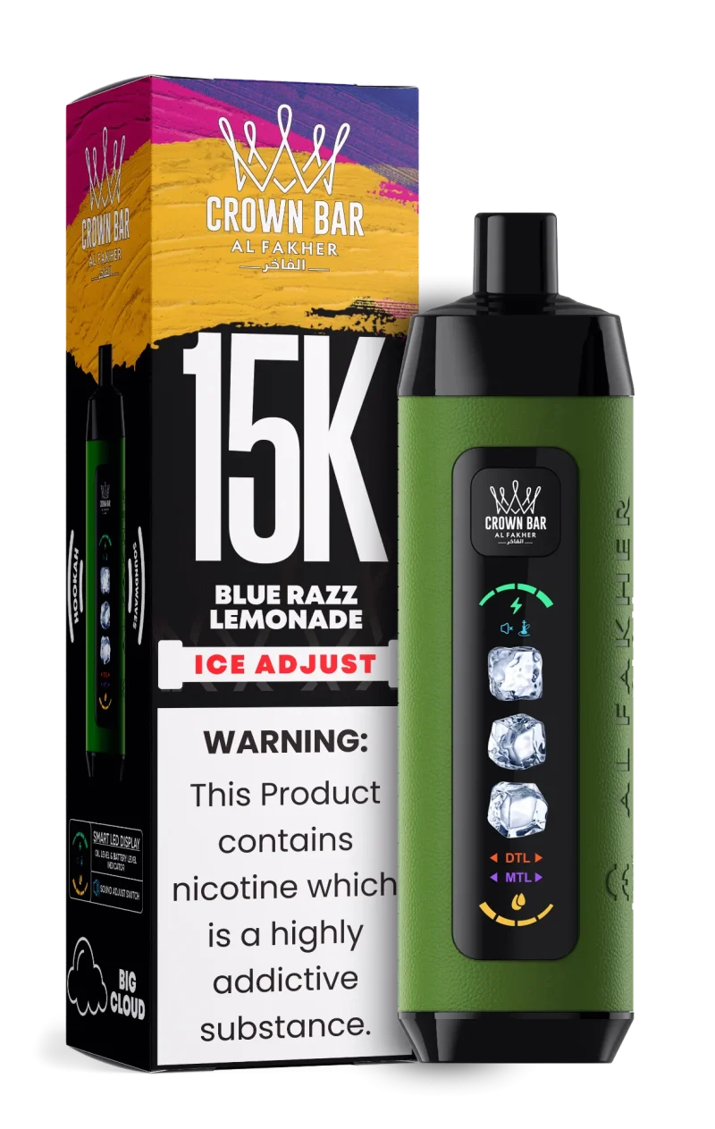 Al Fakher 15000 Ice Adjust 15000 Puffar (15000 puffar) Blue Razz Lemonade 0.5% nikotin uppladdningsbar engångsvape 850mAh dual mesh coil digital display ice adjust 22ml EU lager