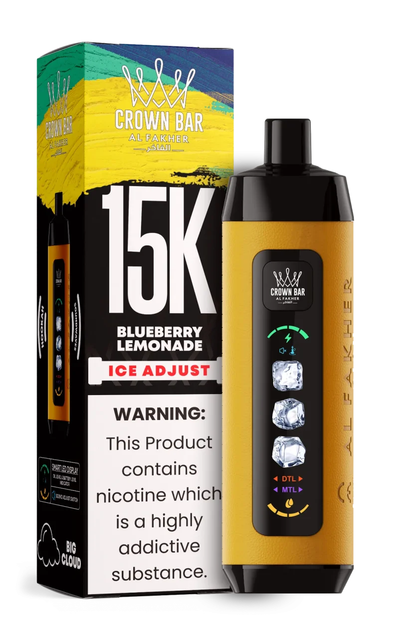 Al Fakher 15000 Ice Adjust 15000 Puffar (15000 puffar) Blueberry Lemonade 0.5% nikotin uppladdningsbar engångsvape 850mAh dual mesh coil digital display ice adjust 22ml EU lager