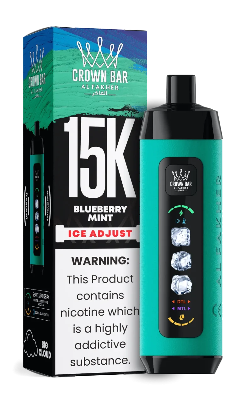 Al Fakher 15000 Ice Adjust 15000 Puffar (15000 puffar) Blueberry Mint 0.5% nikotin uppladdningsbar engångsvape 850mAh dual mesh coil digital display ice adjust 22ml EU lager