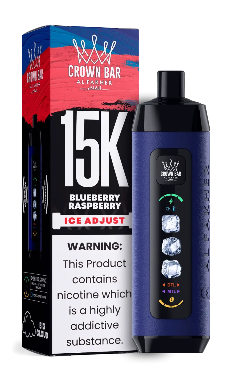 Al Fakher 15000 Ice Adjust 15000 Puffar (15000 puffar) Blueberry Raspberry 0.5% nikotin uppladdningsbar engångsvape 850mAh dual mesh coil digital display ice adjust 22ml EU lager