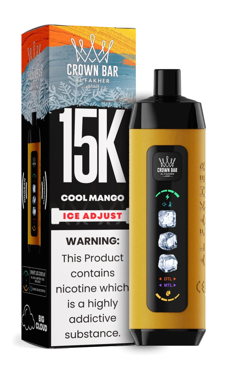 Al Fakher 15000 Ice Adjust 15000 Puffar (15000 puffar) Cool Mango 0.5% nikotin uppladdningsbar engångsvape 850mAh dual mesh coil digital display ice adjust 22ml EU lager