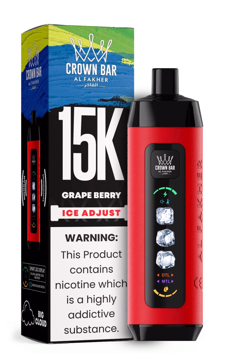 Al Fakher 15000 Ice Adjust 15000 Puffar (15000 puffar) Grape Berry 0.5% nikotin uppladdningsbar engångsvape 850mAh dual mesh coil digital display ice adjust 22ml EU lager