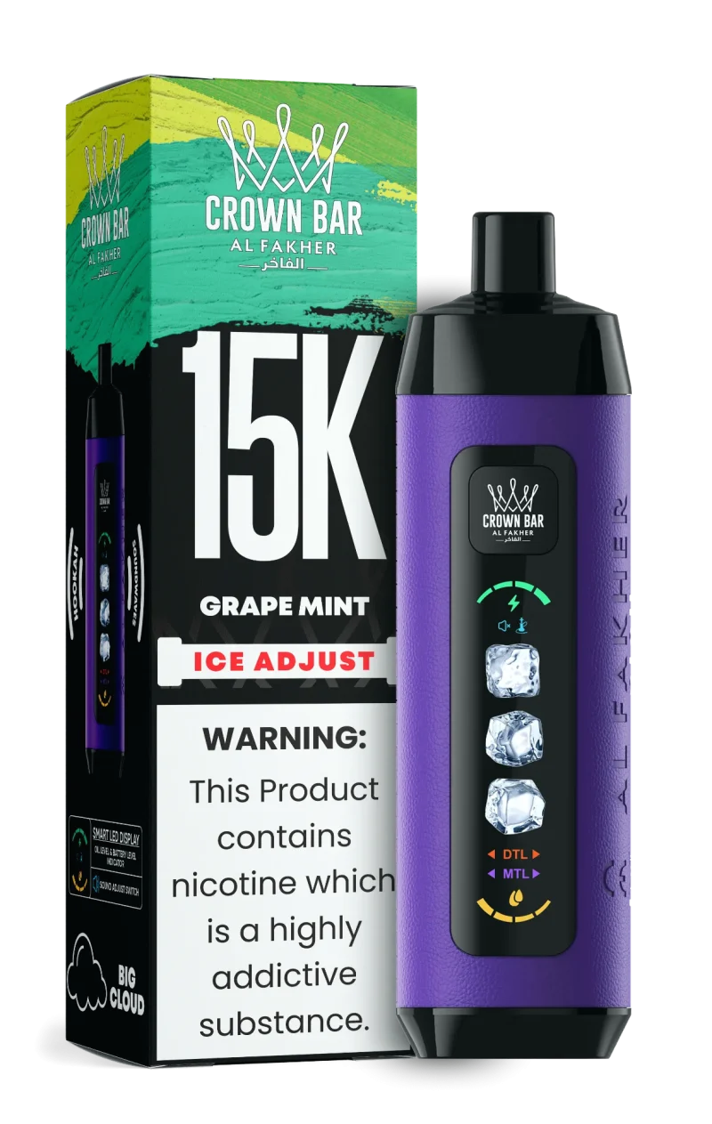 Al Fakher 15000 Ice Adjust 15000 Puffar (15000 puffar) Grape Mint 0.5% nikotin uppladdningsbar engångsvape 850mAh dual mesh coil digital display ice adjust 22ml EU lager