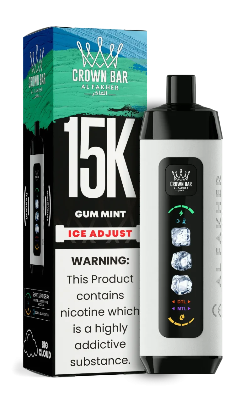 Al Fakher 15000 Ice Adjust 15000 Puffar (15000 puffar) Gum Mint 0.5% nikotin uppladdningsbar engångsvape 850mAh dual mesh coil digital display ice adjust 22ml EU lager