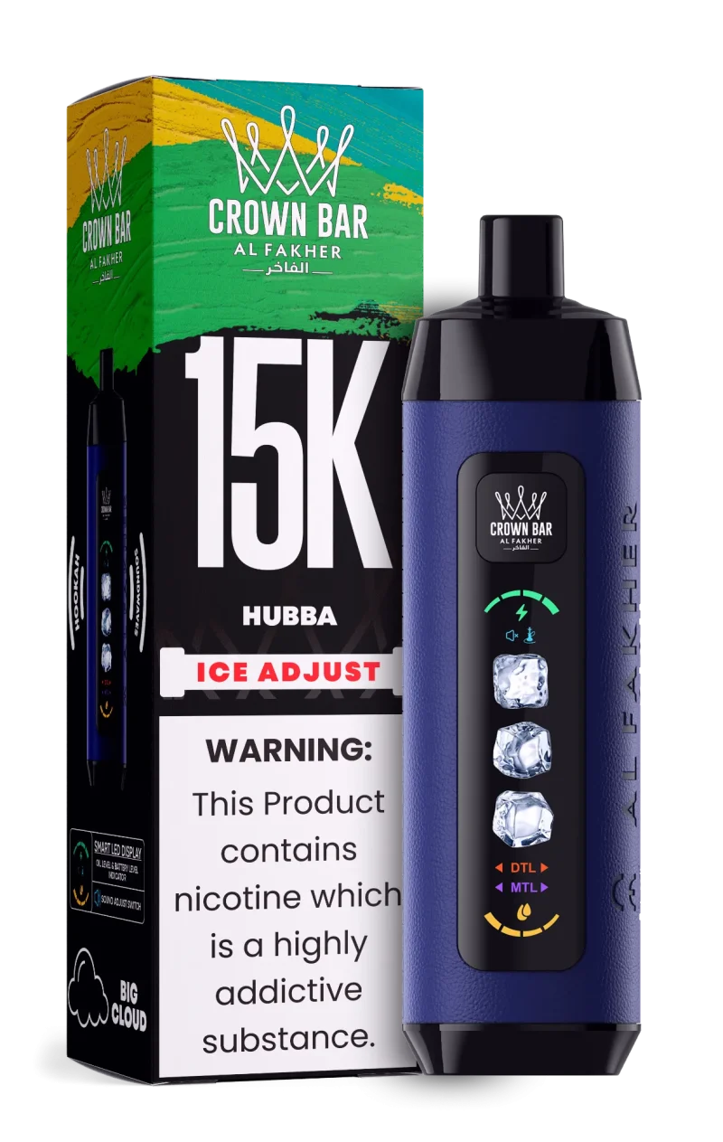 Al Fakher 15000 Ice Adjust 15000 Puffar (15000 puffar) Hubba 0.5% nikotin uppladdningsbar engångsvape 850mAh dual mesh coil digital display ice adjust 22ml EU lager