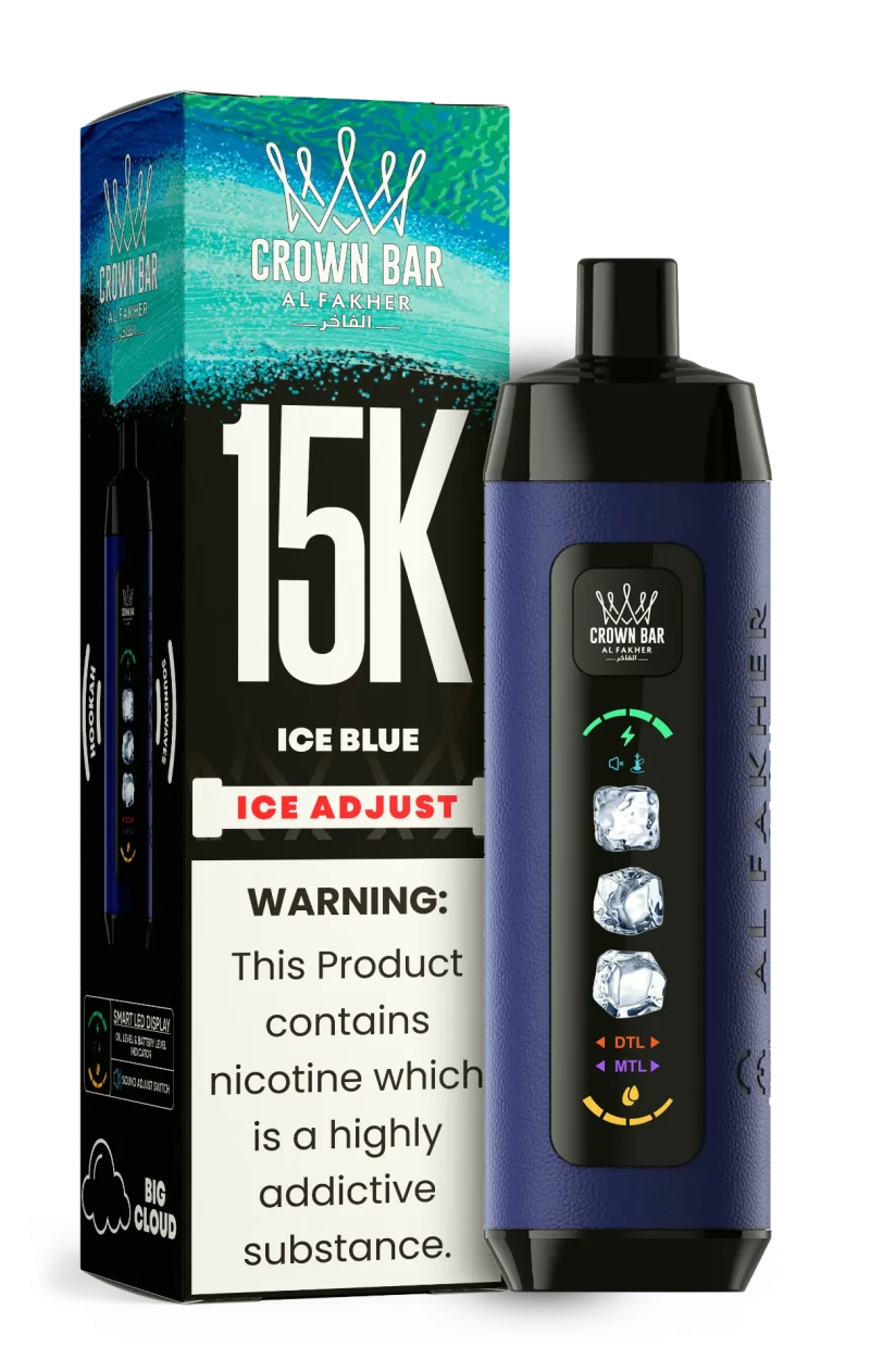Al Fakher 15000 Ice Adjust 15000 Puffar (15000 puffar) Ice Blue 0.5% nikotin uppladdningsbar engångsvape 850mAh dual mesh coil digital display ice adjust 22ml EU lager