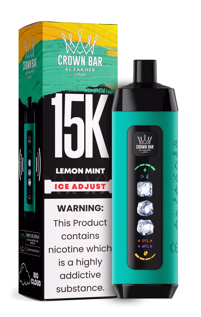 Al Fakher 15000 Ice Adjust 15000 Puffar (15000 puffar) Lemon Mint 0.5% nikotin uppladdningsbar engångsvape 850mAh dual mesh coil digital display ice adjust 22ml EU lager