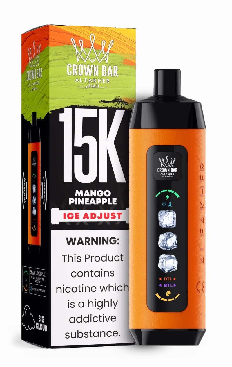 Al Fakher 15000 Ice Adjust 15000 Puffar (15000 puffar) Mango Pineapple 0.5% nikotin uppladdningsbar engångsvape 850mAh dual mesh coil digital display ice adjust 22ml EU lager