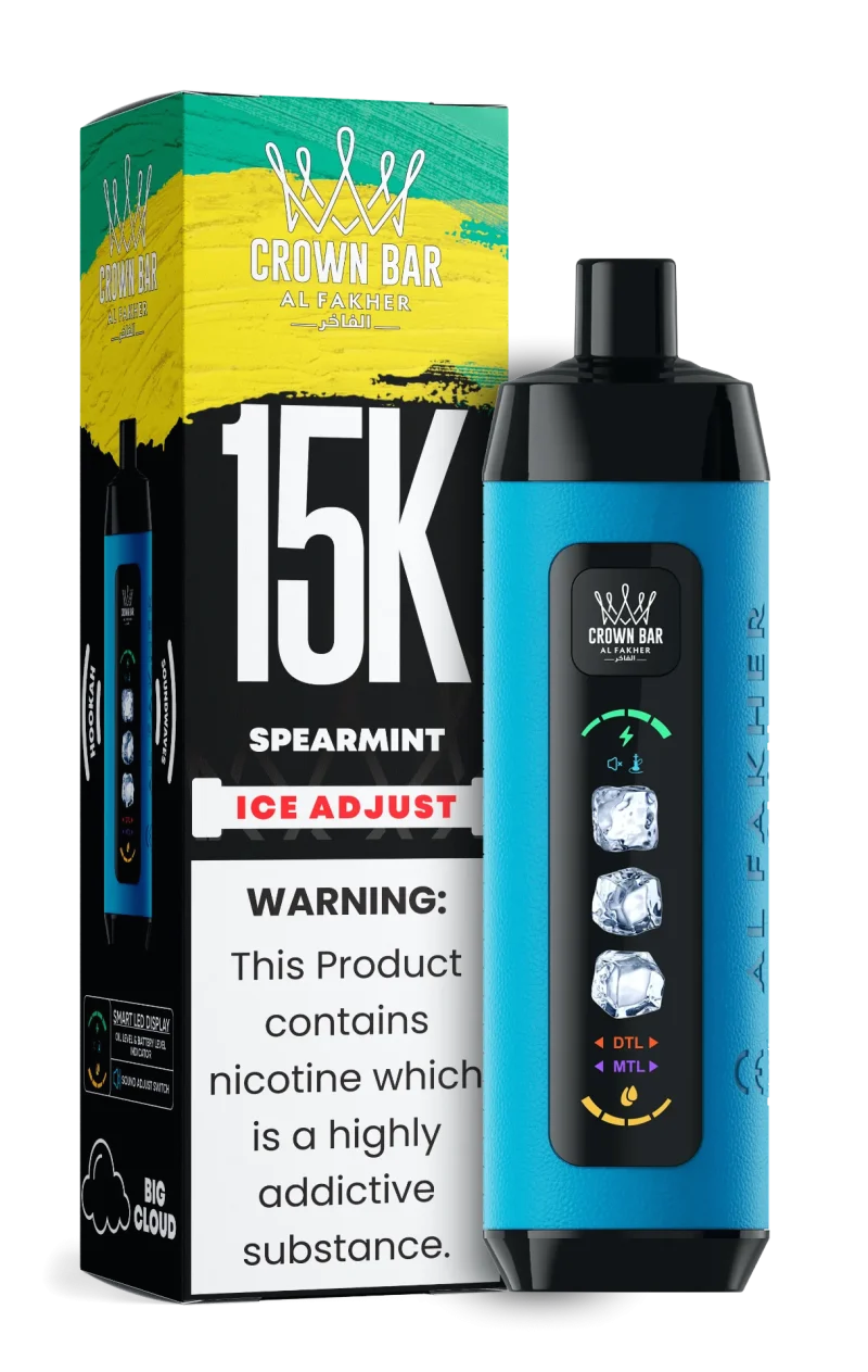 Al Fakher 15000 Ice Adjust 15000 Puffar (15000 puffar) Spear Mint 0.5% nikotin uppladdningsbar engångsvape 850mAh dual mesh coil digital display ice adjust 22ml EU lager