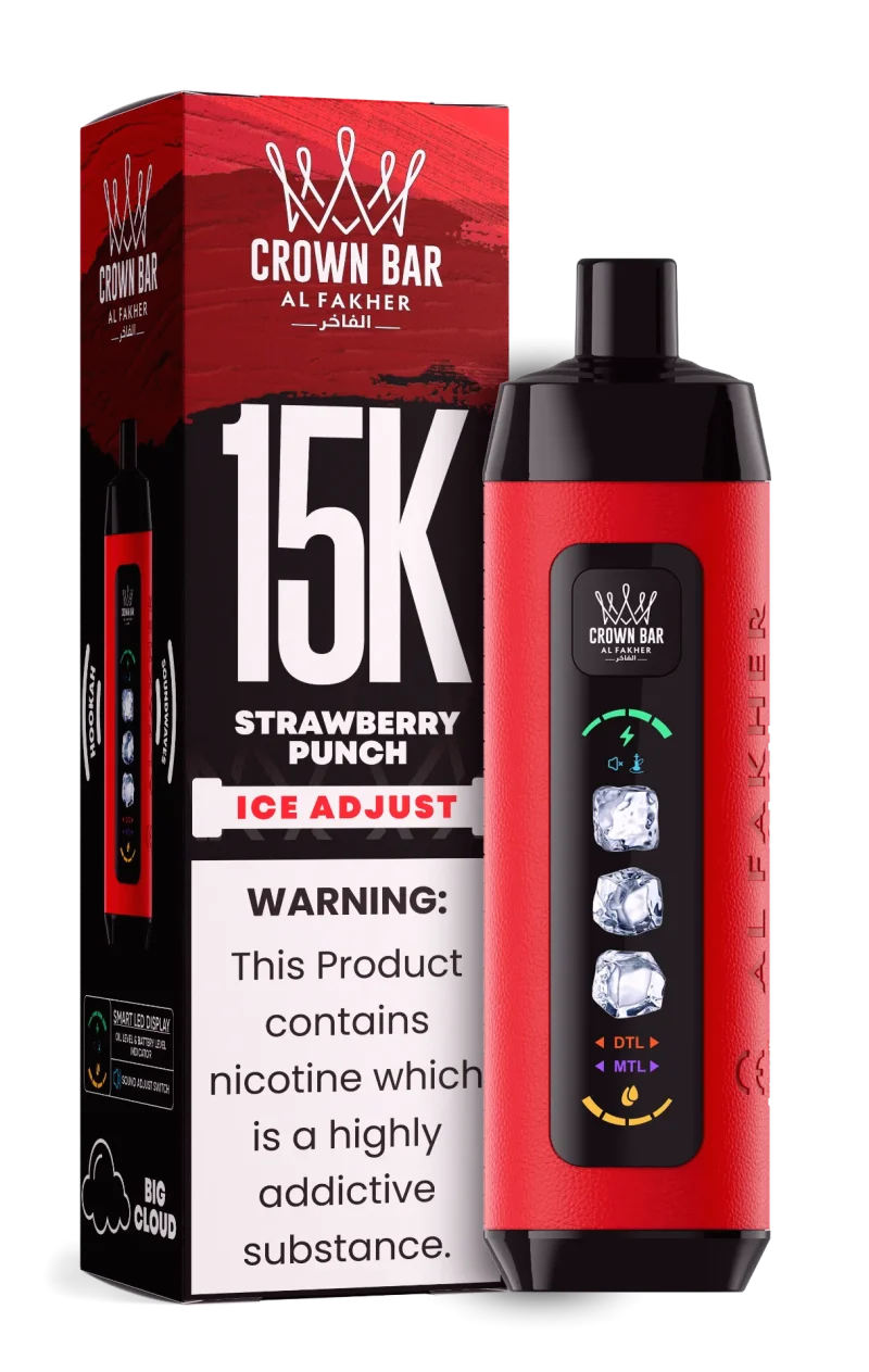 Al Fakher 15000 Ice Adjust 15000 Puffar (15000 puffar) Strawberry Punch 0.5% nikotin uppladdningsbar engångsvape 850mAh dual mesh coil digital display ice adjust 22ml EU lager