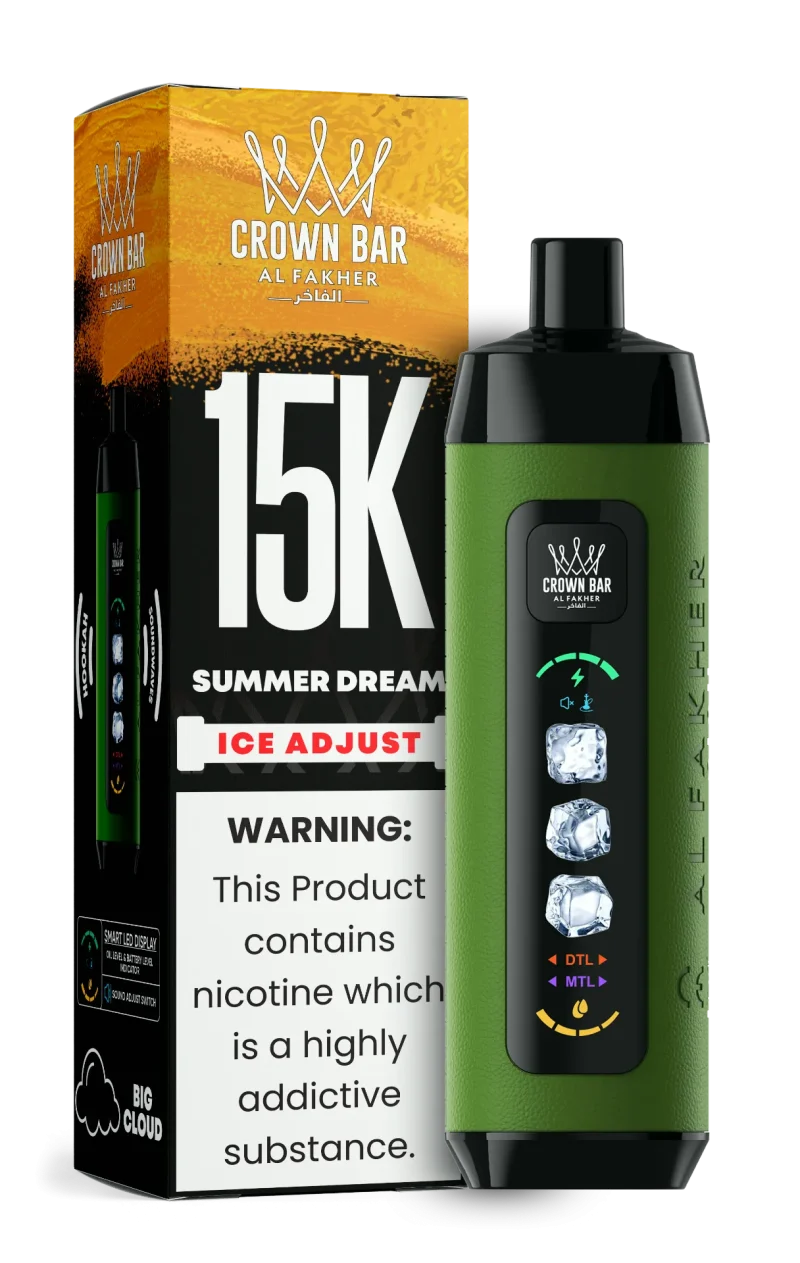 Al Fakher 15000 Ice Adjust 15000 Puffar (15000 puffar) Summer Dream 0.5% nikotin uppladdningsbar engångsvape 850mAh dual mesh coil digital display ice adjust 22ml EU lager
