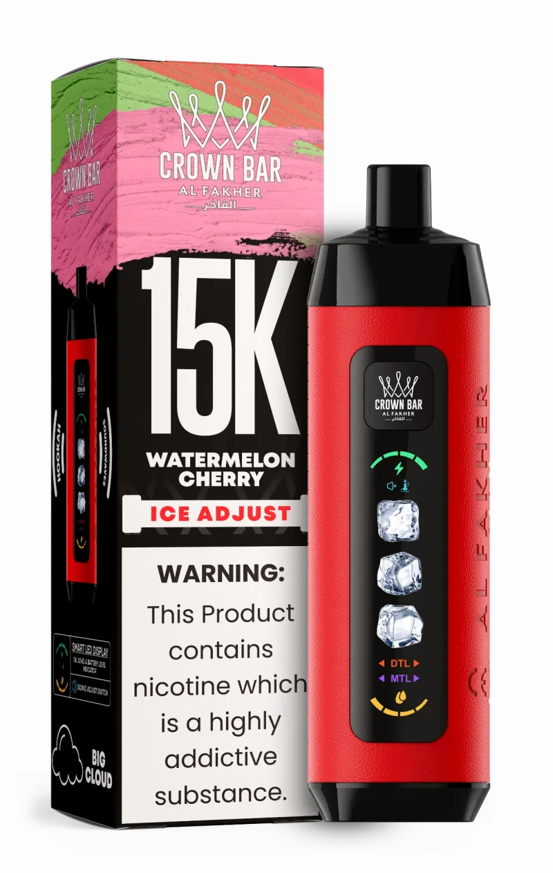 Al Fakher 15000 Ice Adjust 15000 Puffar (15000 puffar) Watermelon Cherry 0.5% nikotin uppladdningsbar engångsvape 850mAh dual mesh coil digital display ice adjust 22ml EU lager