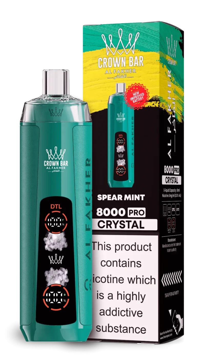 AL Fakher 8000 Crystal 8000 Puffar (8000 puffar) Strawberry Cherry 0.5% nikotin uppladdningsbar engångsvape 1200mAh dual mesh coil digital display 18ml EU lager