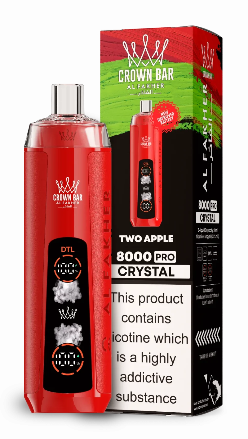 AL Fakher 8000 Crystal 8000 Puffar (8000 puffar) Two Apple 0.5% nikotin uppladdningsbar engångsvape 1200mAh dual mesh coil digital display 18ml EU lager