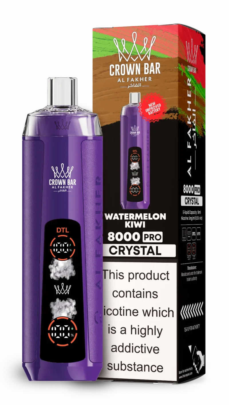 AL Fakher 8000 Crystal 8000 Puffar (8000 puffar) Watermelon Kiwi 0.5% nikotin uppladdningsbar engångsvape 1200mAh dual mesh coil digital display 18ml EU lager