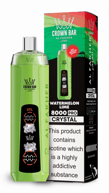 AL Fakher 8000 Crystal 8000 Puffar (8000 puffar) Watermelon Lime 0.5% nikotin uppladdningsbar engångsvape 1200mAh dual mesh coil digital display 18ml EU lager