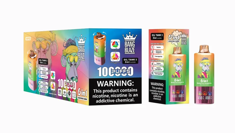Bang Blaze 100K Puffar (100000 puffar) Peach Ice & Blackcurrant Pineapple Ice & Green Apple Kiwi 3-i-1 uppladdningsbar engångsvape 850mAh triple mesh coil LED screen