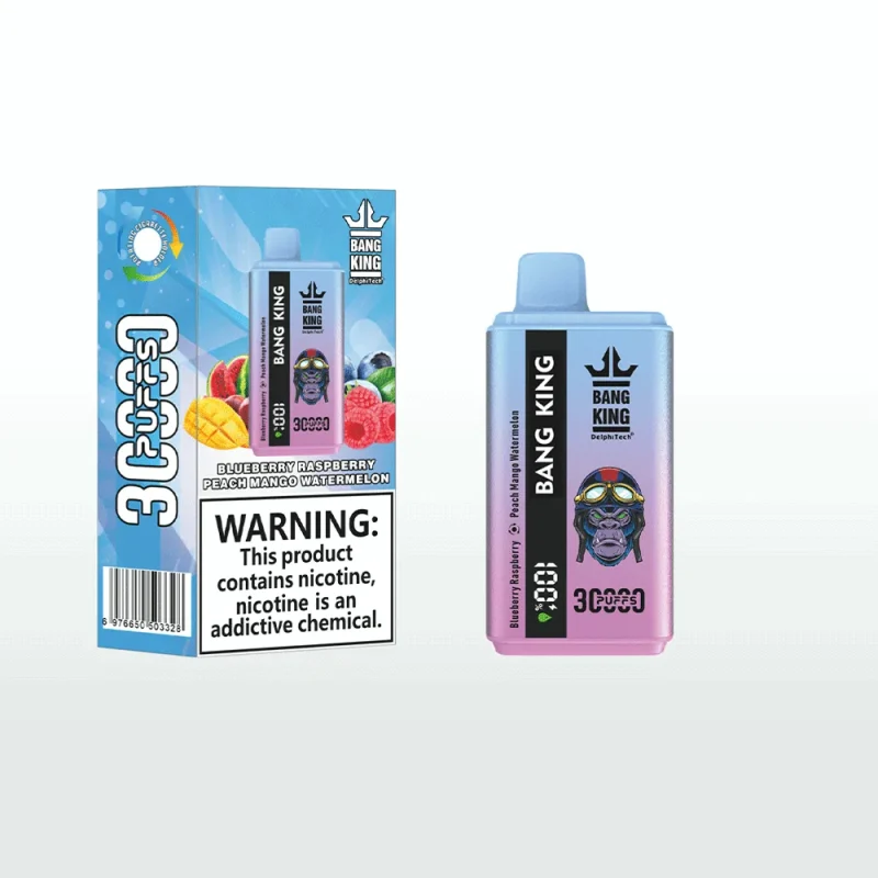 Bang King 30000 30K Puffar (30000 puffar) Blueberry Raspberry & Peach Mango Watermelon 2-i-1 uppladdningsbar engångsvape 550mAh LCD digital display 36ml dual pod 1.0Ω mesh coil EU lager