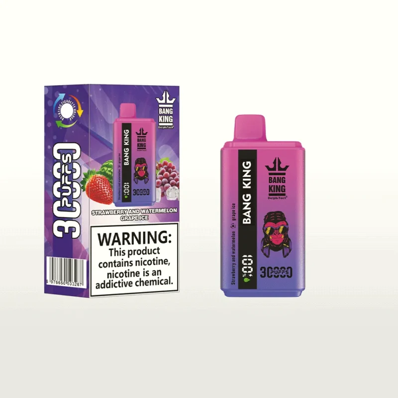 Bang King 30000 30K Puffar (30000 puffar) Strawberry Watermelon & Grape Ice 2-i-1 uppladdningsbar engångsvape 550mAh LCD digital display 36ml dual pod 1.0Ω mesh coil EU lager