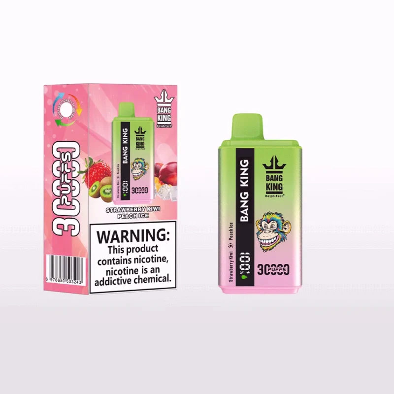 Bang King 30000 30K Puffar (30000 puffar) Strawberry Kiwi & Peach Ice 2-i-1 uppladdningsbar engångsvape 550mAh LCD digital display 36ml dual pod 1.0Ω mesh coil EU lager