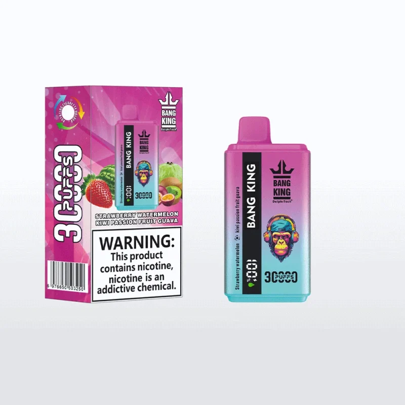 Bang King 30000 30K Puffar (30000 puffar) Strawberry Watermelon & Kiwi Passion Fruit Guava 2-i-1 uppladdningsbar engångsvape 550mAh LCD digital display 36ml dual pod 1.0Ω mesh coil EU lager