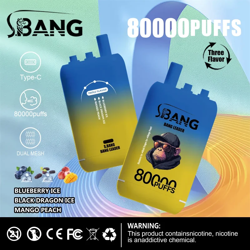 Bang Leader 80000 80K Puffar (80000 puffar) Blueberry Ice + Black Dragon Ice + Mango Peach 3-i-1 uppladdningsbar engångsvape 850mAh 78ml 3 pods 1.0Ω mesh coil EU lager