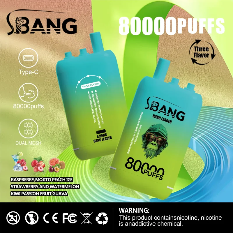 Bang Leader 80000 80K Puffar (80000 puffar) Raspberry Mojito Peach Ice + Strawberry Watermelon + Kiwi Passion Fruit Guava 3-i-1 uppladdningsbar engångsvape 850mAh 78ml 3 pods 1.0Ω mesh coil EU lager