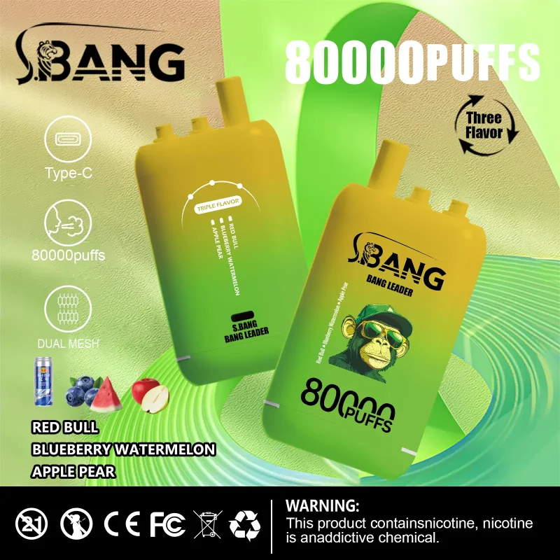 Bang Leader 80000 80K Puffar (80000 puffar) Red Bull + Blueberry Watermelon + Apple Pear 3-i-1 uppladdningsbar engångsvape 850mAh 78ml 3 pods 1.0Ω mesh coil EU lager