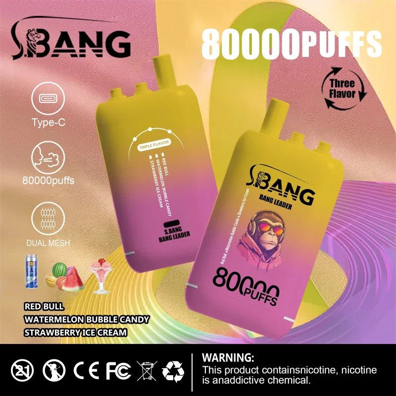 Bang Leader 80000 80K Puffar (80000 puffar) Red Bull + Watermelon Bubble Candy + Strawberry Ice Cream 3-i-1 uppladdningsbar engångsvape 850mAh 78ml 3 pods 1.0Ω mesh coil EU lager