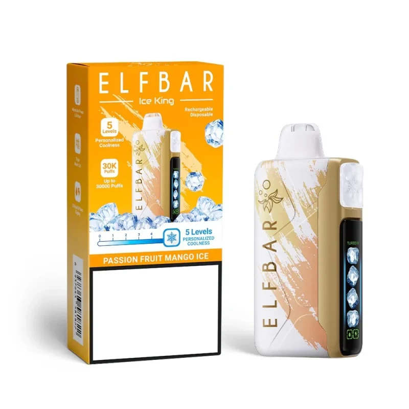 Elfbar Ice King 30000 Puffar (30000 puffar) Passion Fruit Mango Ice 5% nikotin uppladdningsbar engångsvape 850mAh 5-nivåer justerbar kylning 20ml Type-C EU lager