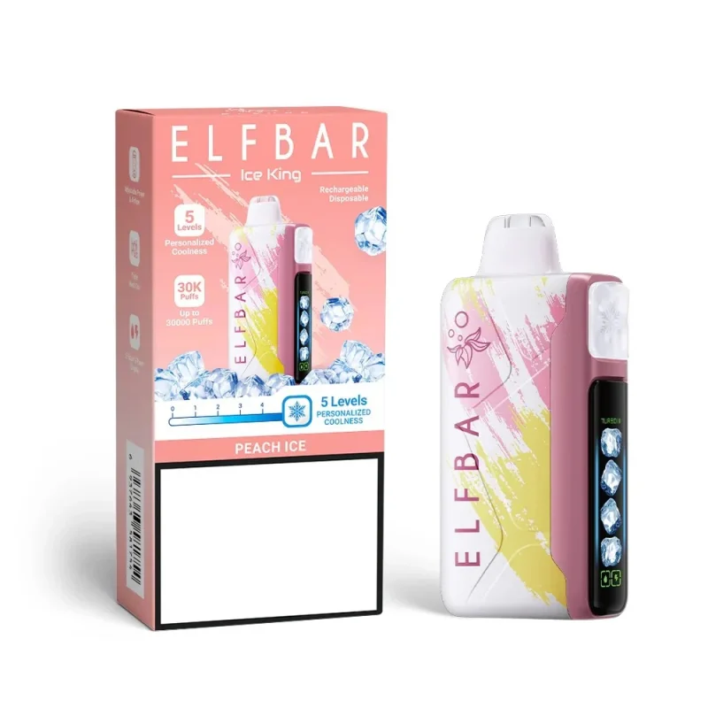 Elfbar Ice King 30000 Puffar (30000 puffar) Peach Ice 5% nikotin 5-level coolness uppladdningsbar engångsvape 850mAh dual mesh coil 20ml Type-C EU lager