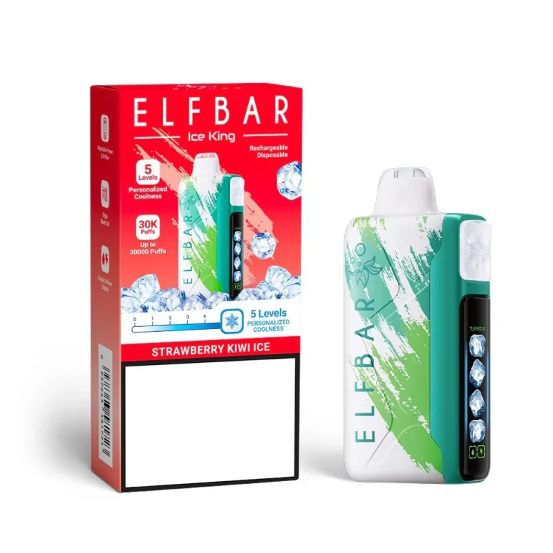 Elfbar Ice King 30000 Puffar (30000 puffar) Strawberry Kiwi Ice 5% nikotin 5-level coolness uppladdningsbar engångsvape 850mAh dual mesh coil 20ml Type-C EU lager