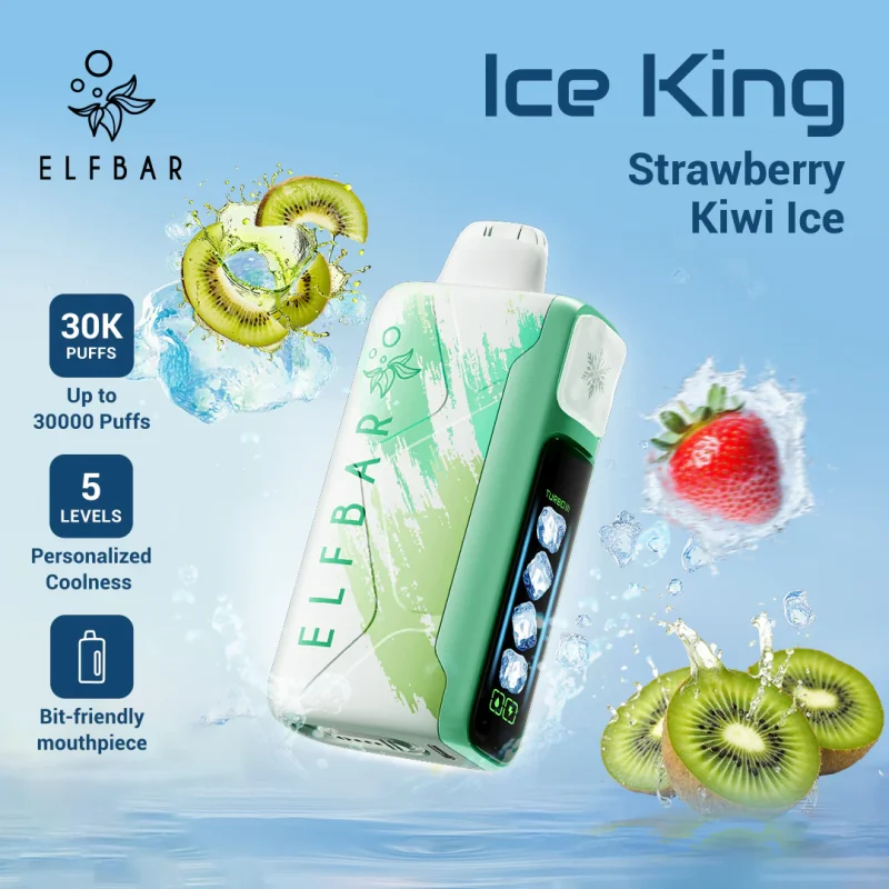 Elfbar Ice King 30000 Puffar (30000 puffar) Strawberry Kiwi Ice 5% nikotin uppladdningsbar engångsvape 850mAh 5-nivåer justerbar kylning 20ml Type-C EU lager